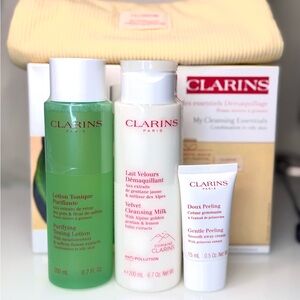 CLARINS Cleansing Essentials 3pc Set + Bag Comb To Oily Skin Cleanse Tone Peel